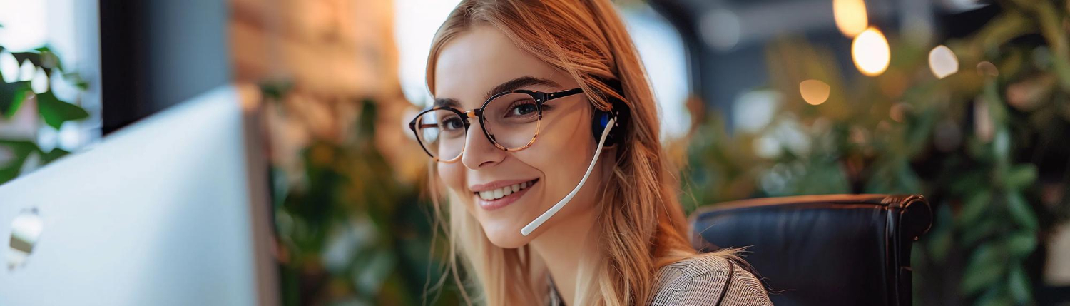 A First Ring receptionist at her workstation, greeting a caller